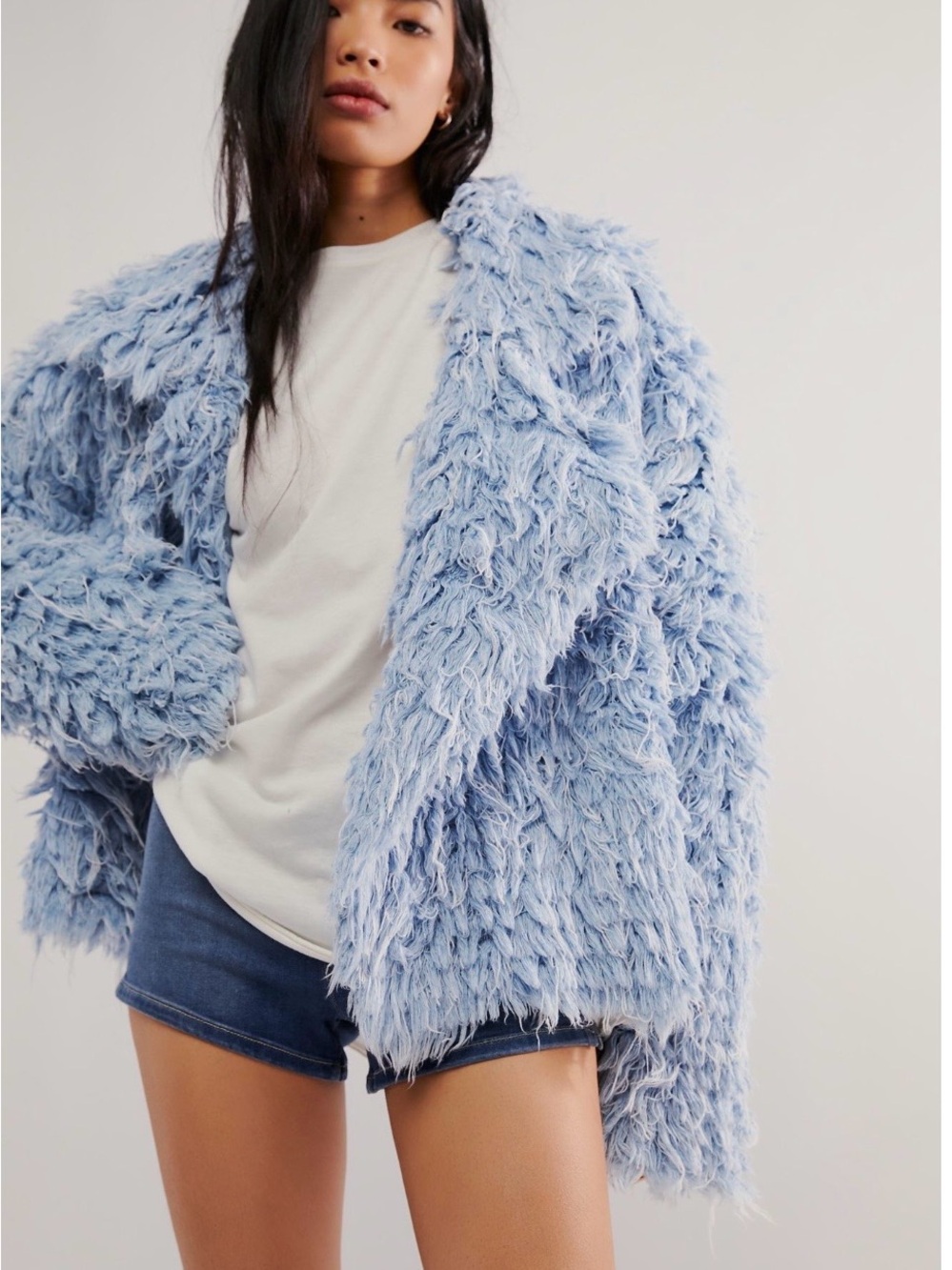 Free People KseniaSchnaider Denim Fur Jacket NWT